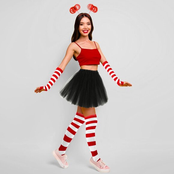 Women Tulle Tutu Costume Set Polyester Includes Skirt Socks Gloves Headband - Picture 4 of 6